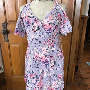 Floral  Print Cold Shoulder Wrap Dress